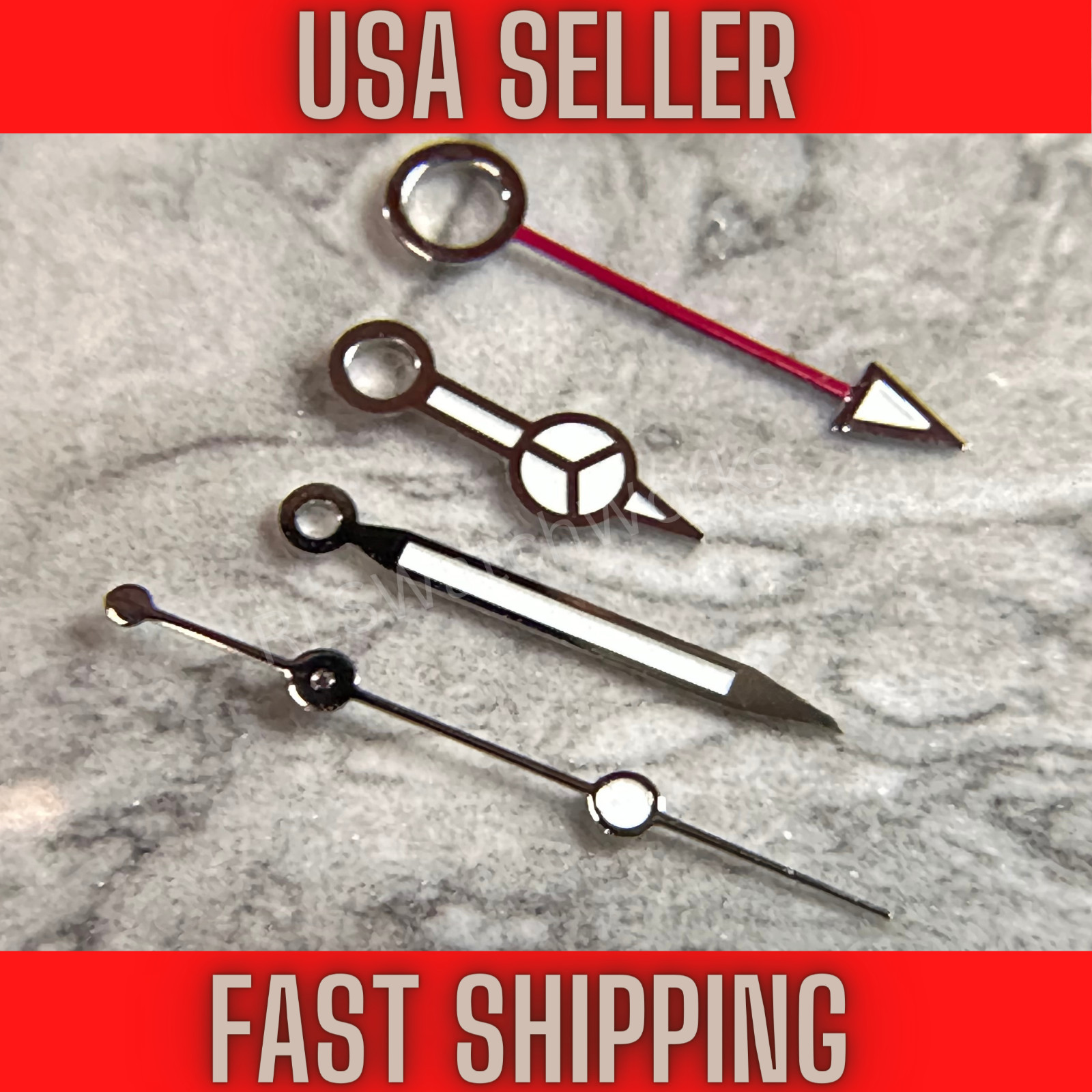 Silver “SKINNY” GMT Hands Fits Seiko NH34,4R34,SSK, Green Lume, US Ship