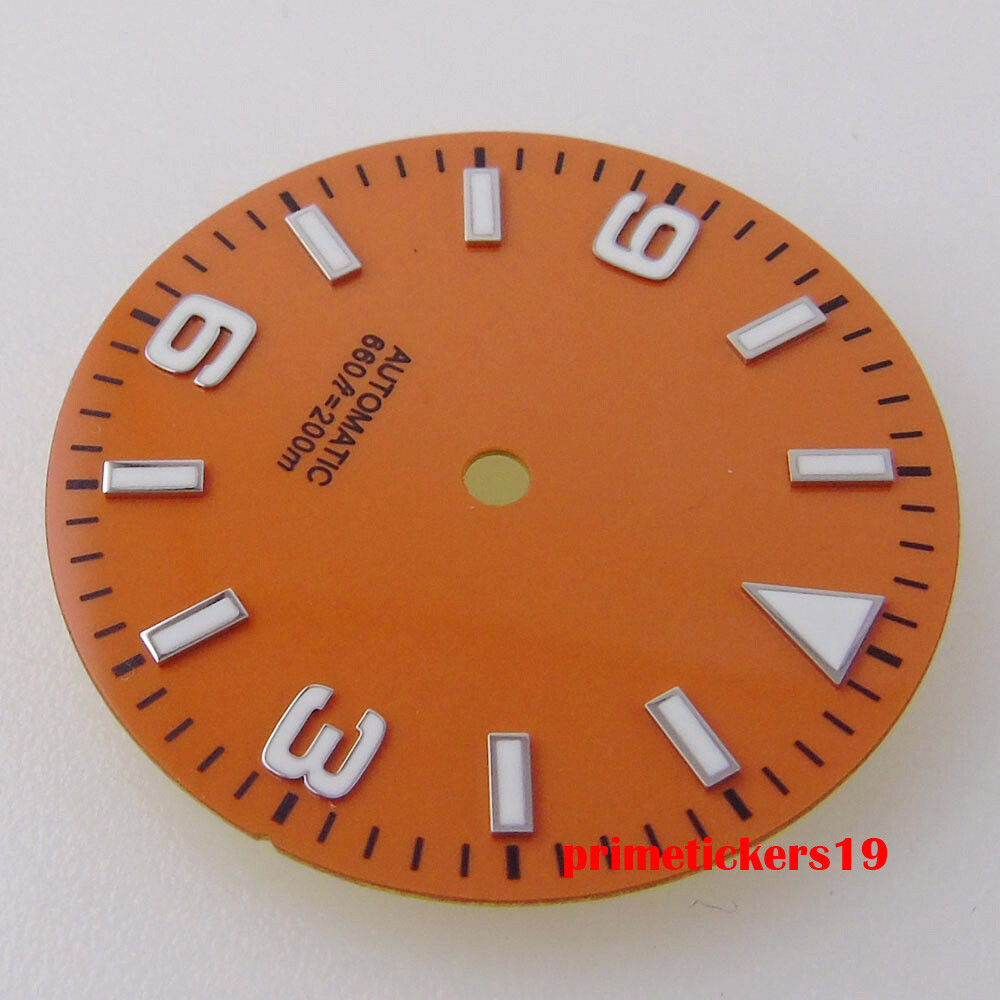 29mm Black/Blue/Orange Watch Dial Face Hands Green Lume Fit NH35 NH36 Movement