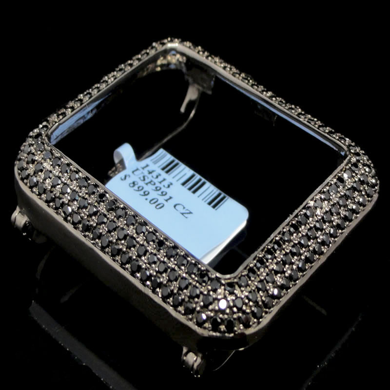 14K Black Gold Over Silver Apple Series #1 Black Cz Watch Case 42MM Sport Bezel