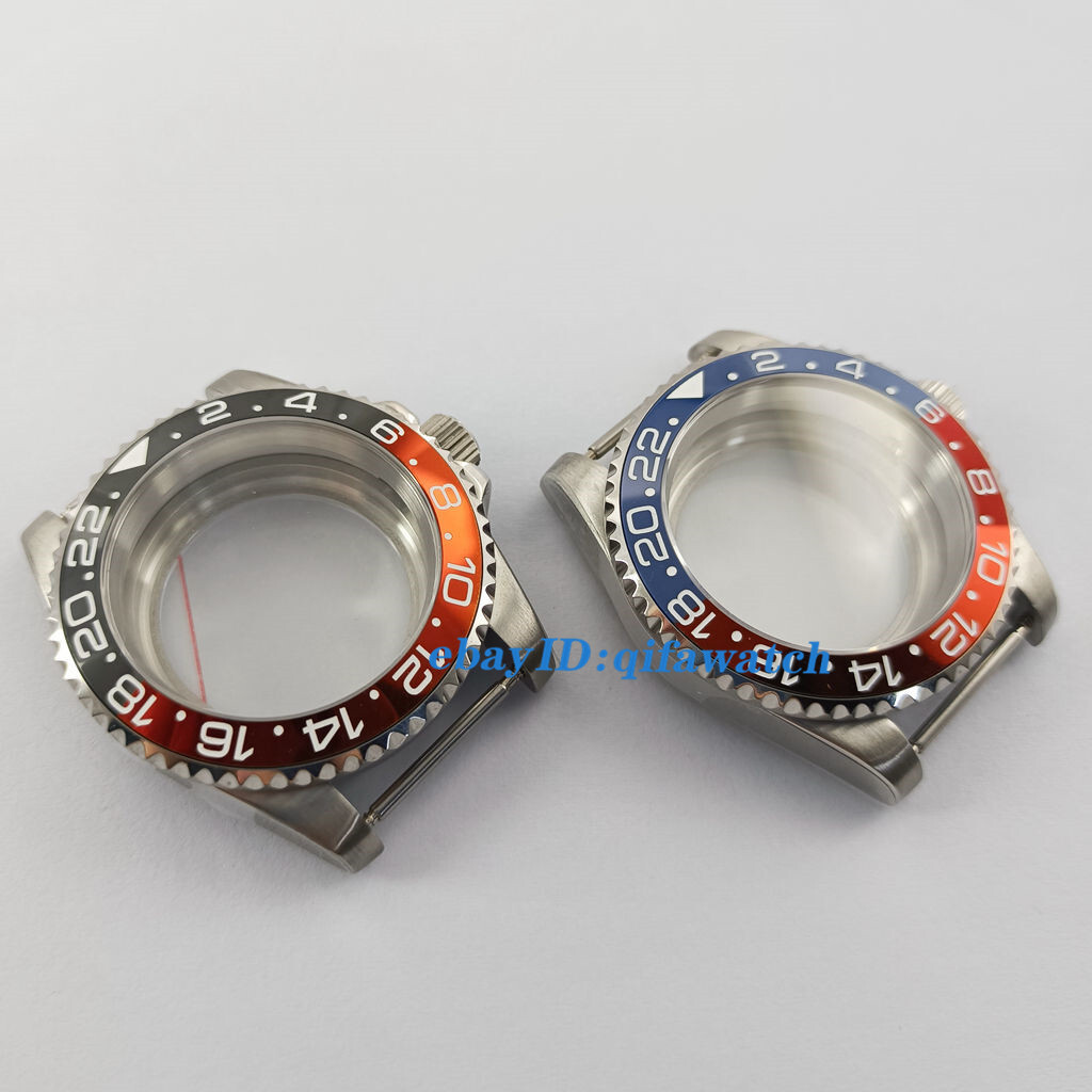 40mm Sapphire glass Watch Case red blue GMT Ceramics Bezel Fit NH34 NH35 NH36