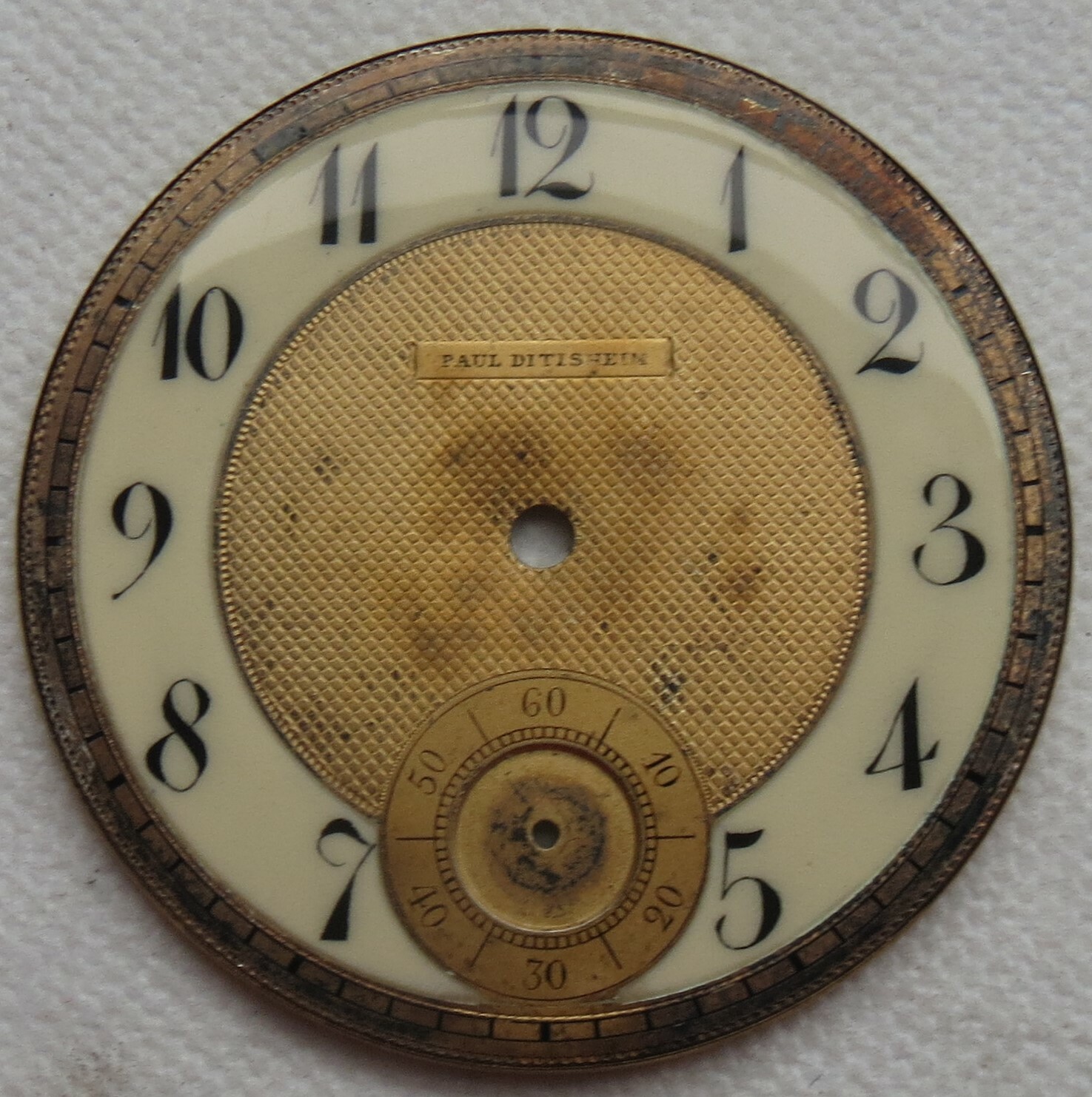 Paul Ditisheim Solvil pocket watch enamel & metal dial 41,5 mm. in diameter