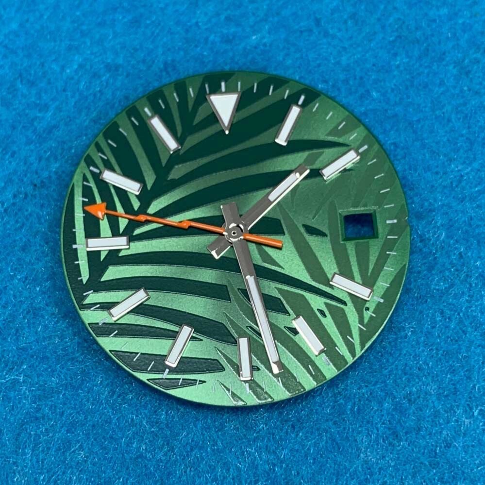 28.5mm Luminous Bamboo Green Watch Dial+Flash Hands for Miyota 8215,821A,dg2813