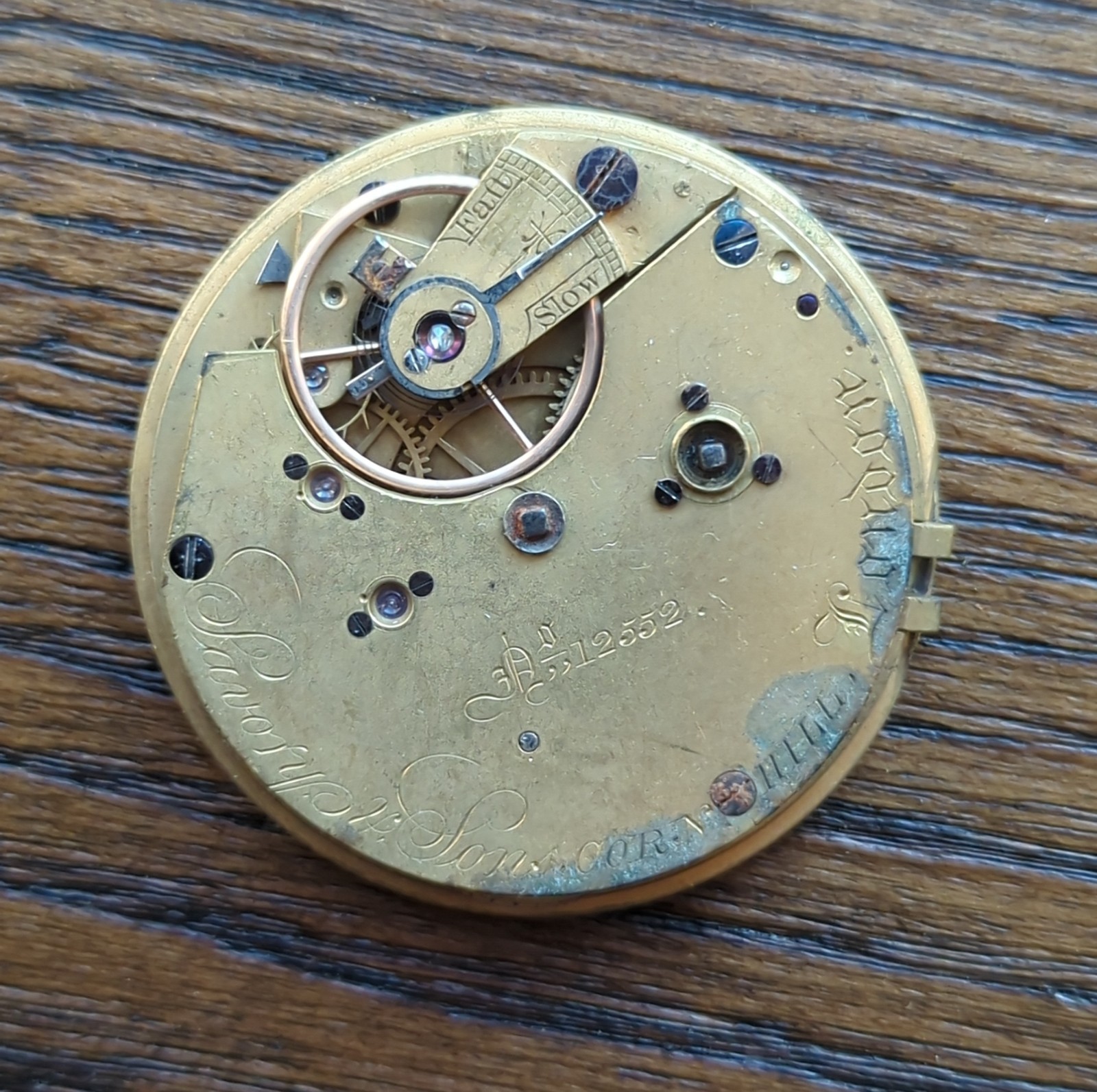 Savory & Sons Cornhill London Fusee Pocket Watch Movement Ticking & Stops (BT65)