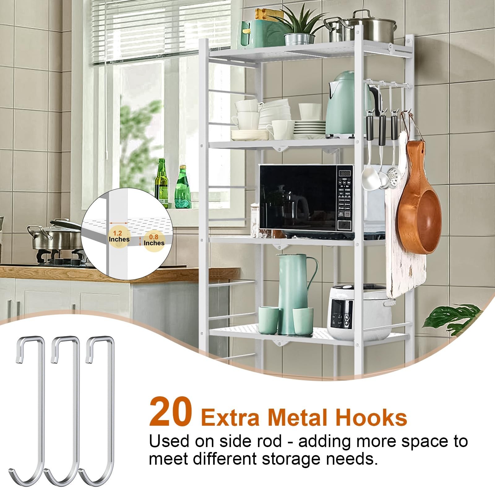 Himix Storage Shelves with 20 Hooks, 5-Tier Foldable Shelves for Storage, Col…