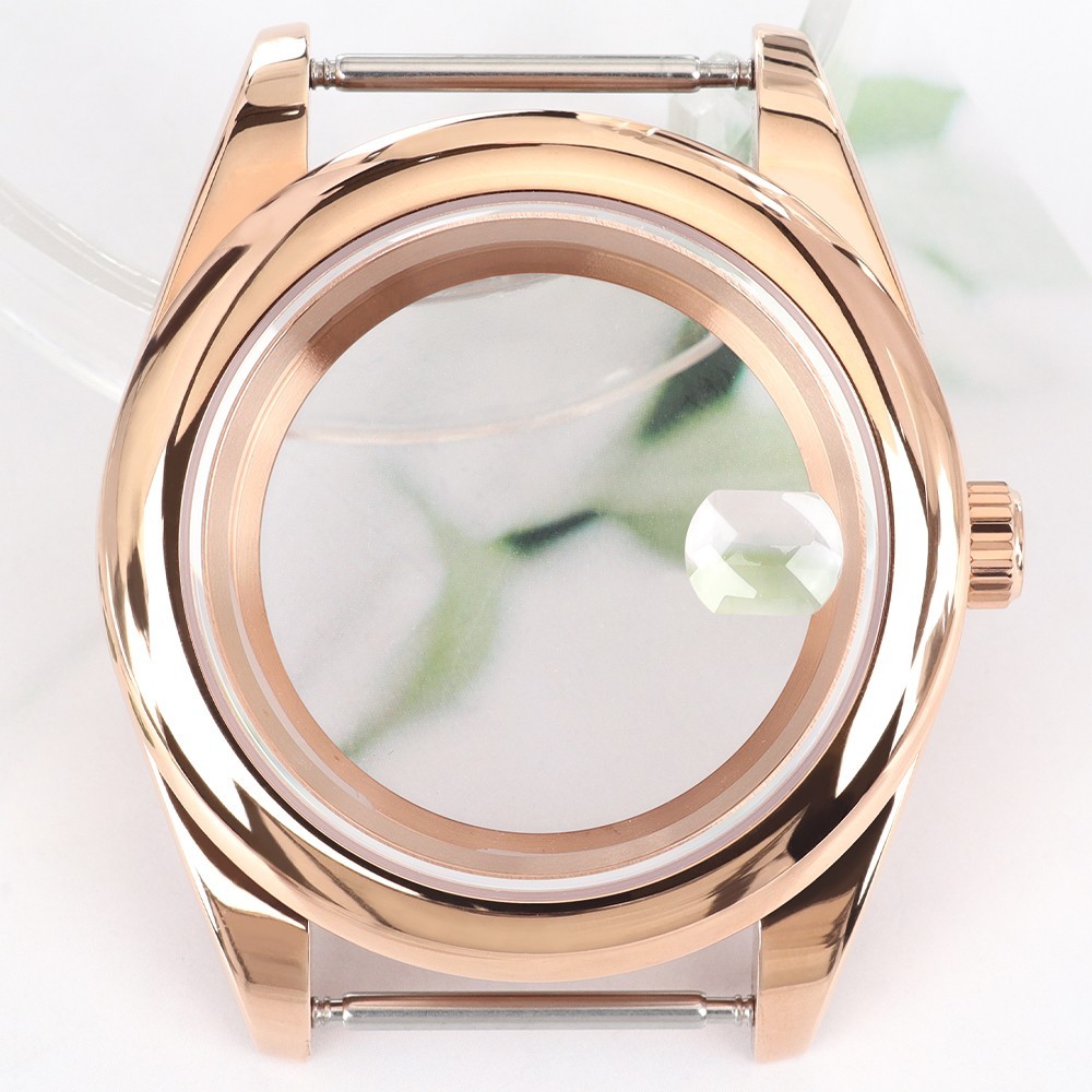 Fluted Bezel Oyster Watch Case 36mm/39mm Rose Gold Sapphire For Seiko NH35 NH36