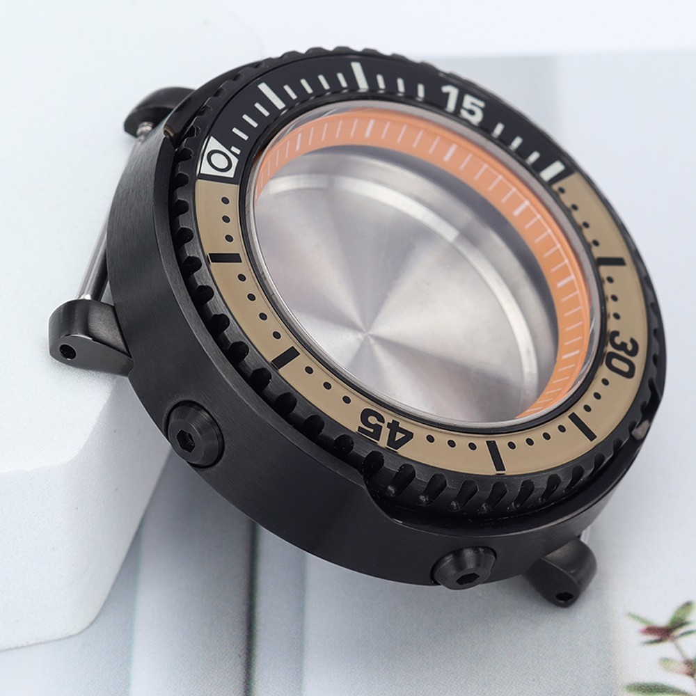 PVD Black Pilot Watch Case 43.3mm Sapphire Steel 10ATM For SII NH35 36 Movement
