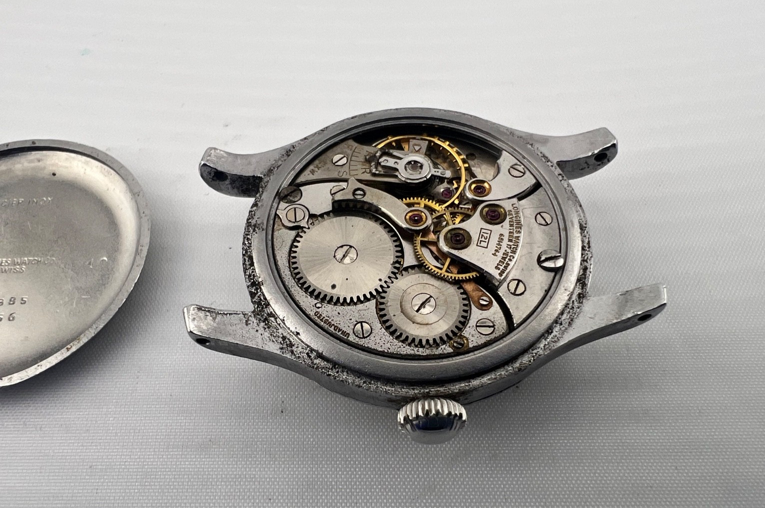 1942 LONGINES WW2 Era Watch, 12L Manual Movement, 2 Tone Dial, SS Case, Runs!
