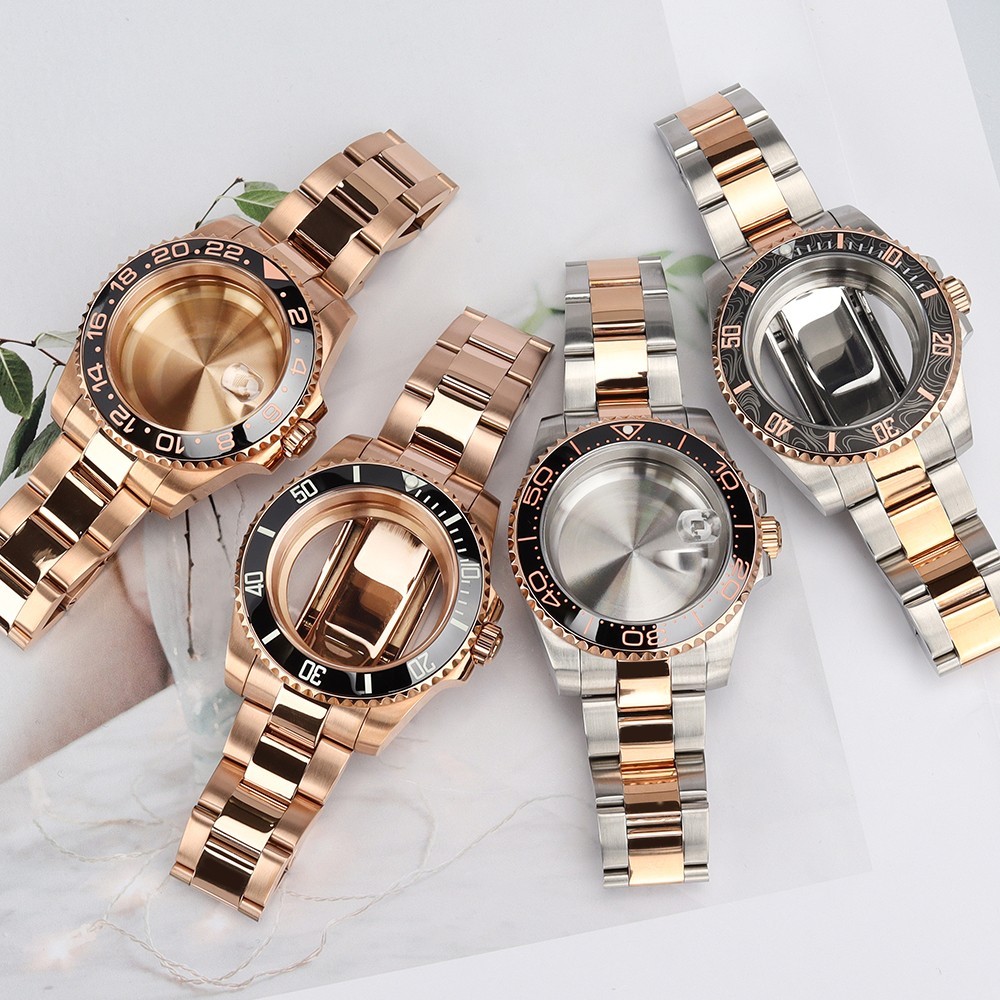 Sapphire Dive Watch Case Bracelet 40mm Rose Gold SUB Bezel For SII NH35 ETA 2824