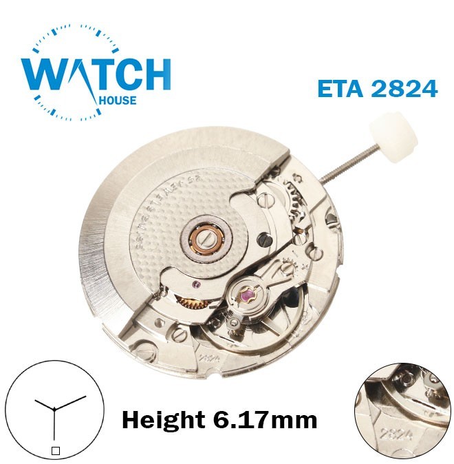 ETA 2824-Swiss Movement-Blue Date Disk At 6-H:6.17mm-3 Hands-Automatic.