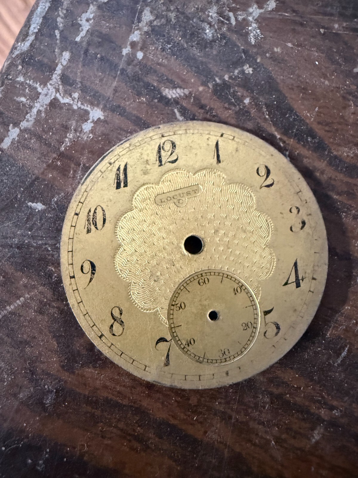 Vintage 1920’s Locust Pocket Watch Dial Gold w/ subdial Inlay Black markers 40mm