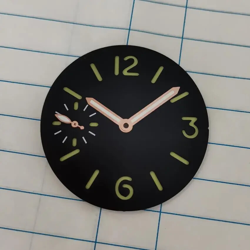 34.3mm Watch dial Green number Rose gold hand for eta6497 seagull ST3600