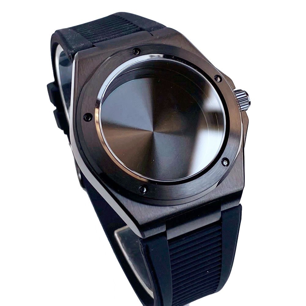 40mm Sapphire Glass Black PVD Watch Case Fit NH35 NH36 ETA 2824 Rubber strap