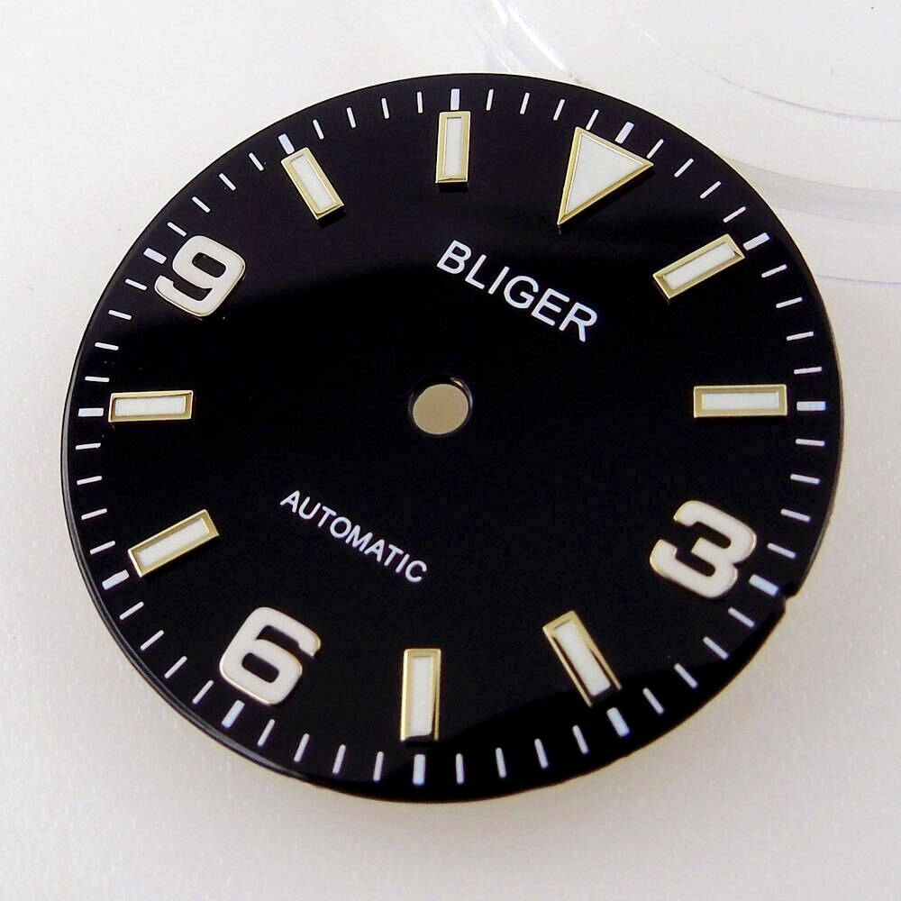 BLIGER Gold Edge 29MM Black Watch Dial Explore fit NH35A NH36A MINGZHU MIYOTA