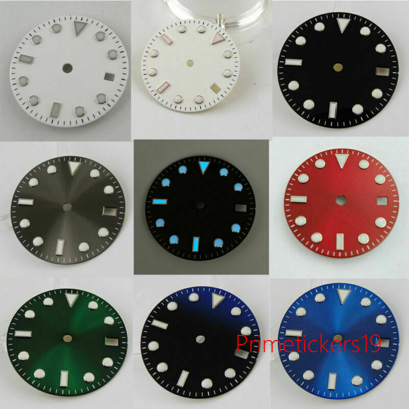 28.5mm Sunburst Watch Dial Face Date Fit NH35/NH35A Automatic Movement Blue Lume