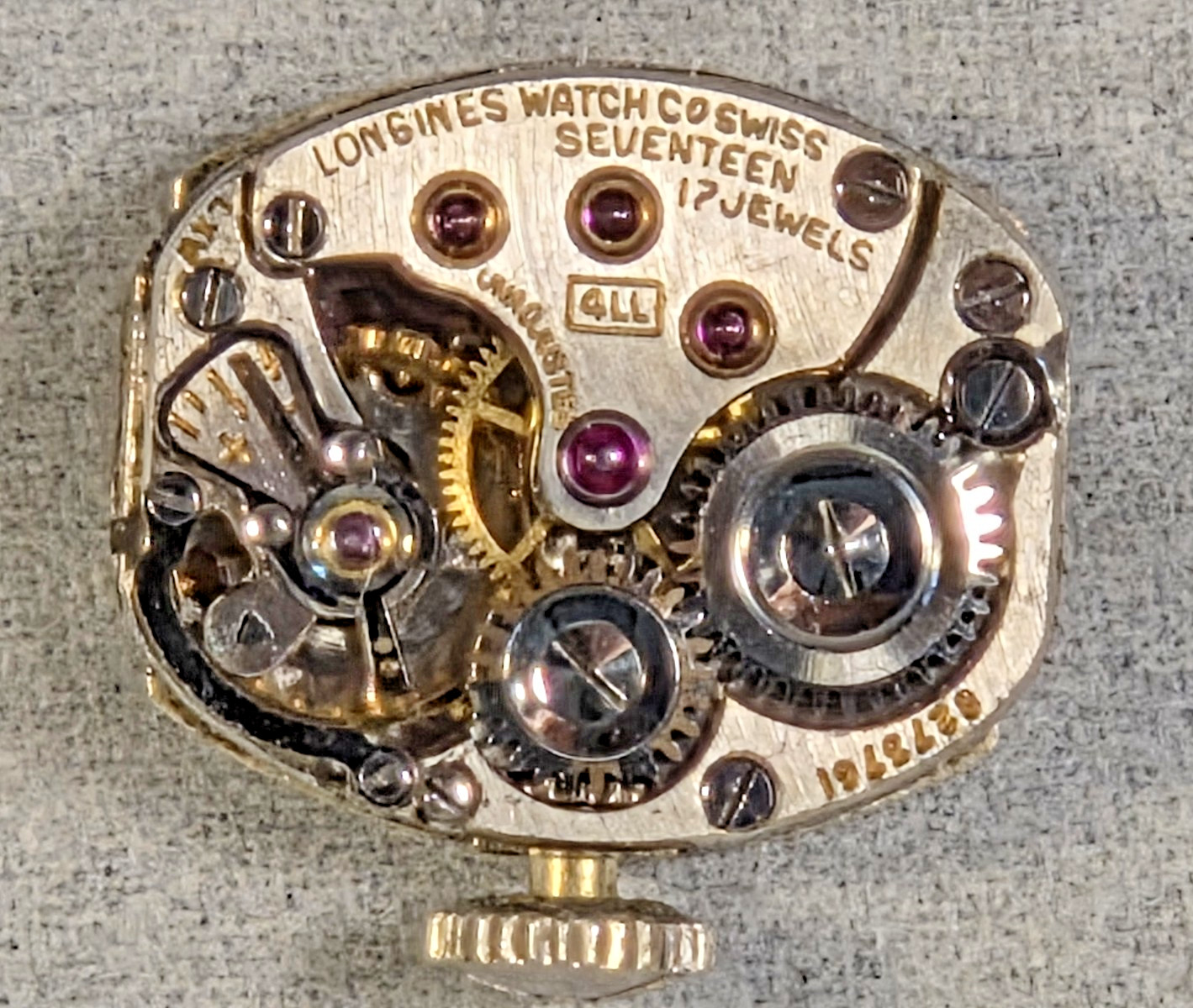 Vintage Longines 17j 4LL Ladies Wristwatch Movement with Dial Hands and Crown