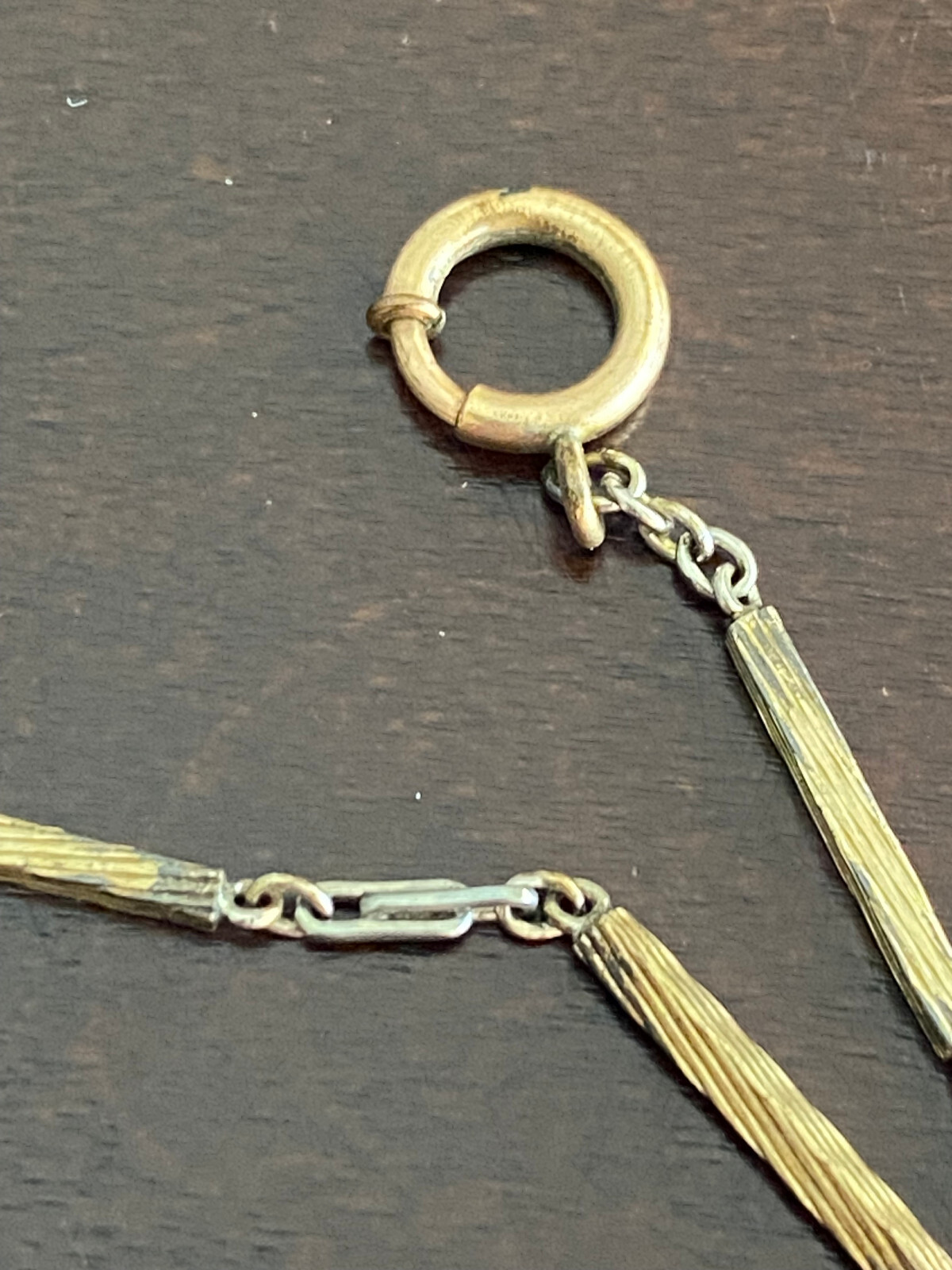 VINTAGE 13 INCH 2 TONE GOLD FILLED POCKET WATCH CHAIN, HAS SOME WEAR