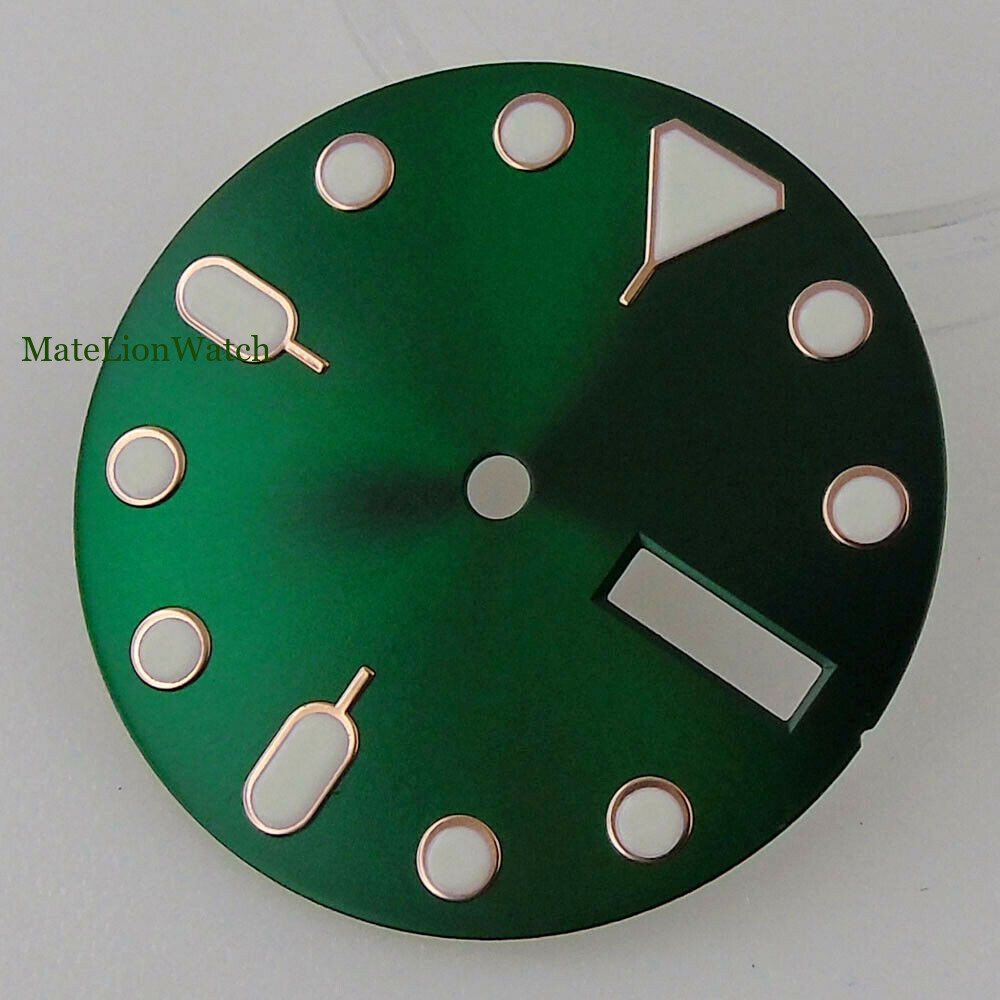 28.5mm Watch Dial+Hands Dual Calendar For NH36/NH36A Green Lume 3.8 &3 o’clock