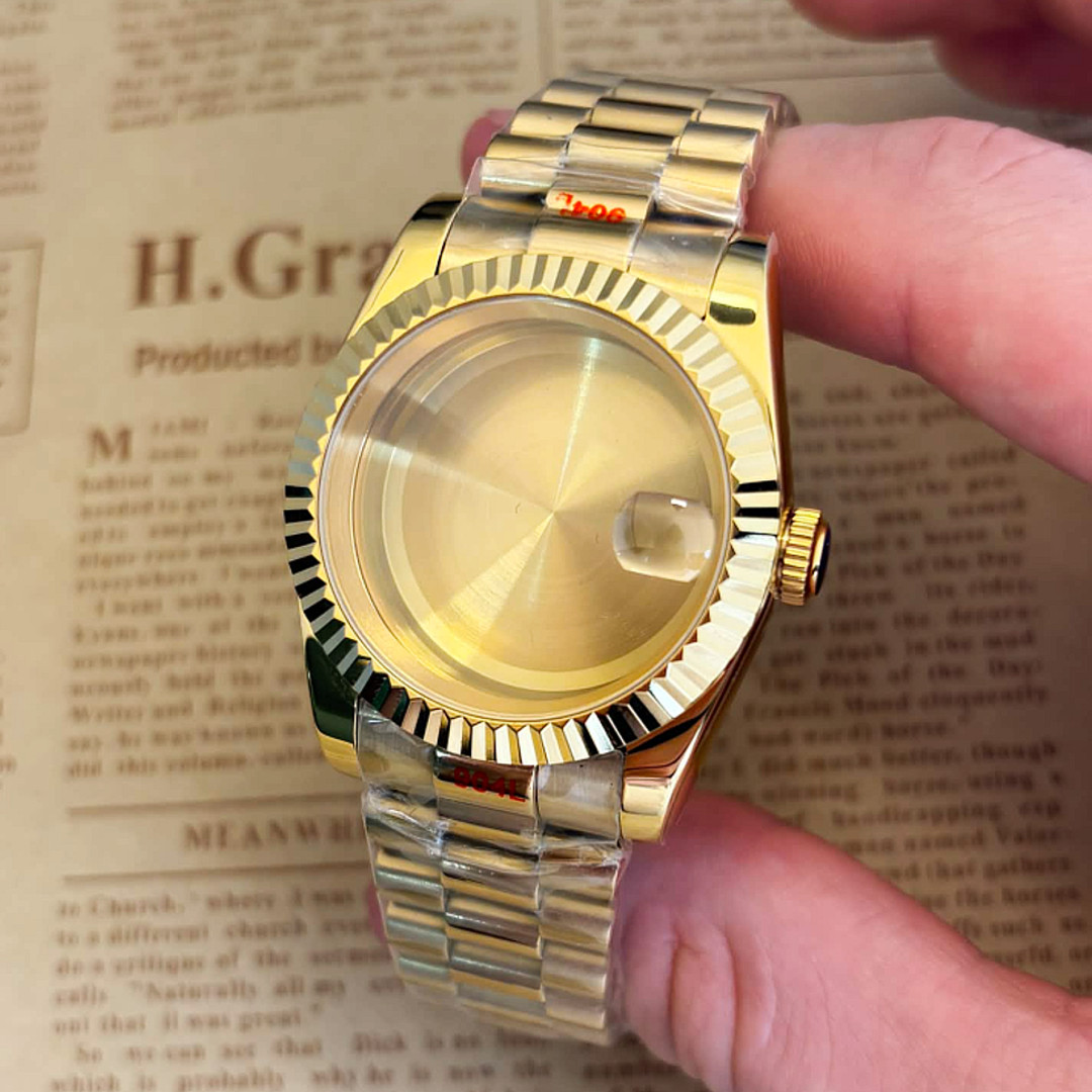 36mm Golden watch case + strap kit Sapphire Glass For NH35 Movement 28.5mm Dial