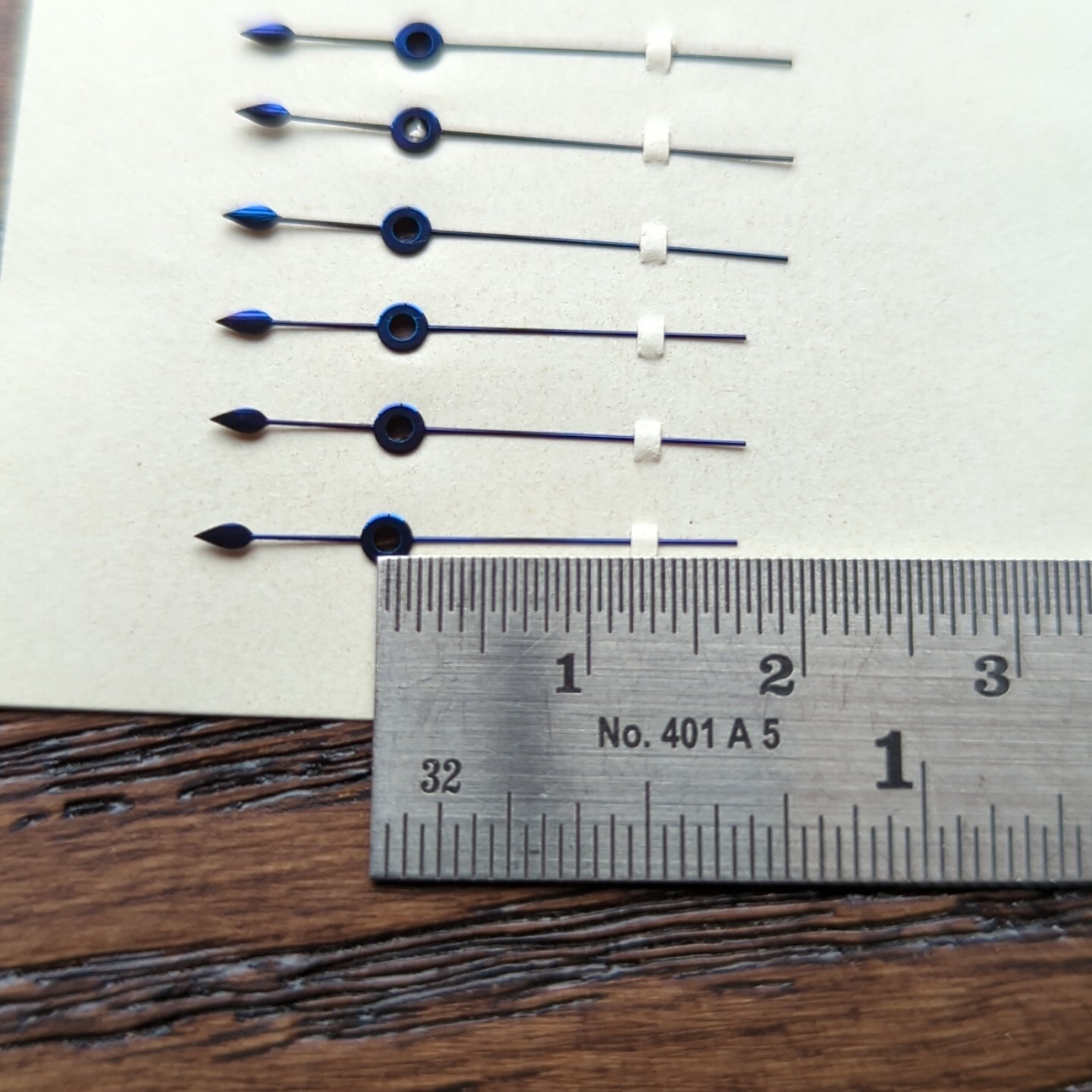 Pocket Watch Chronograph Hands Parts – New Old Stock on Card Blued Steel (BY87)