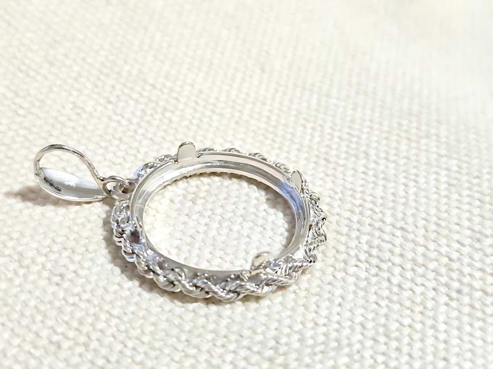 925 Sterling Silver Prong Back Illusion Rope Bezel for 19mm Penny 1 Cent Coins