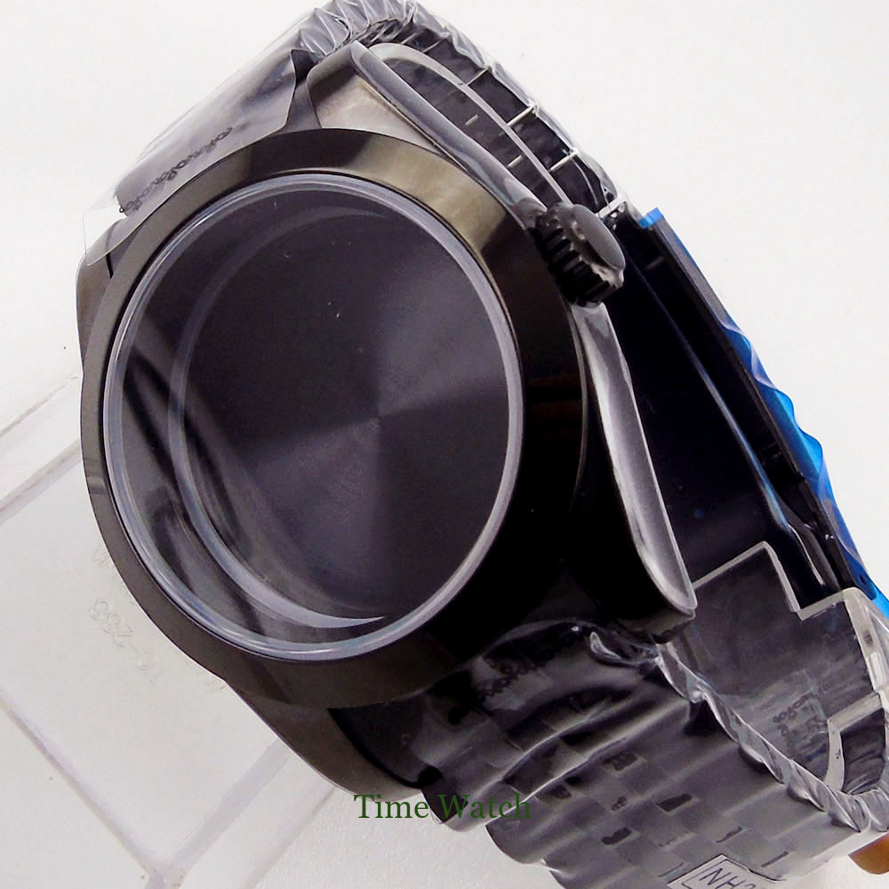 39/36mm Black PVD Sapphire Watch Case+Strap For NH35 Miyota8215 DG2813 ETA2836