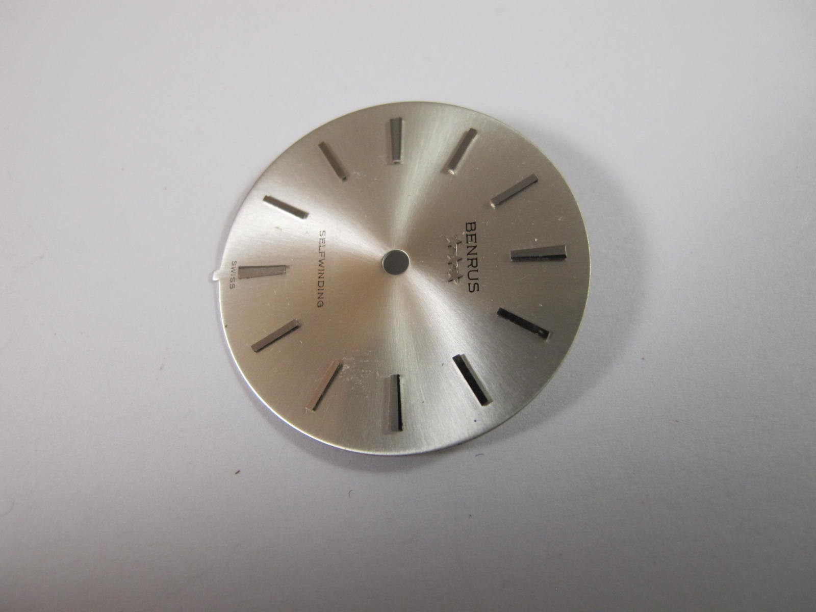 BENRUS BY SINGER MENS 3 STAR SILVER COLOR OLD STOCK WATCH DIAL WITH TAB AT 6
