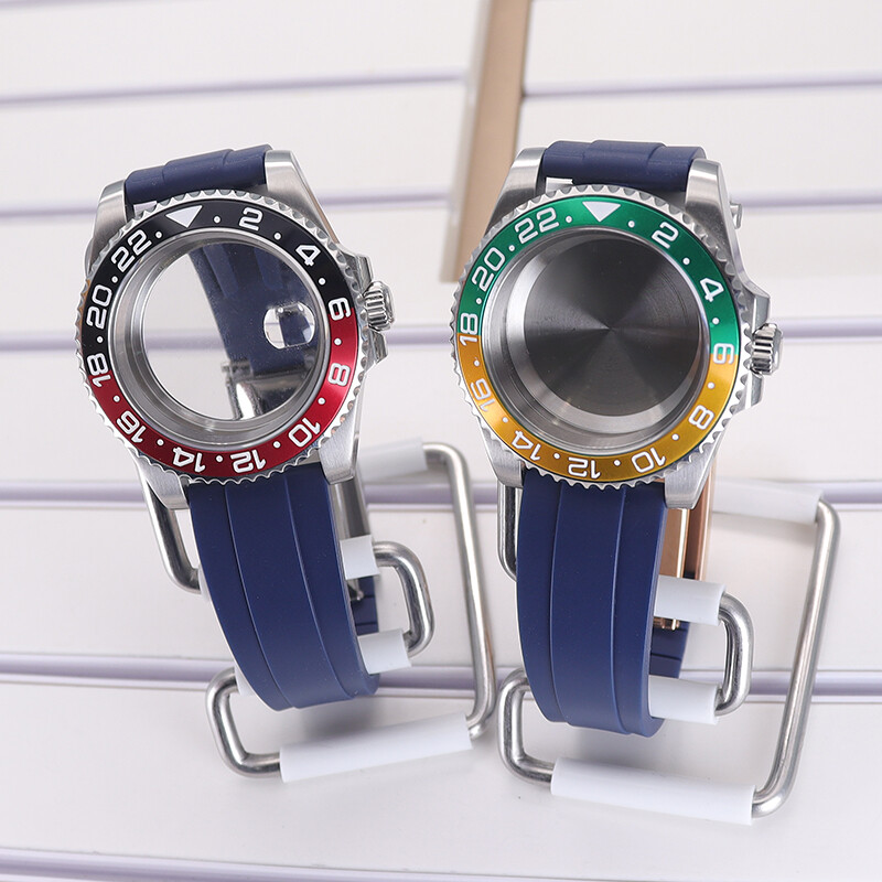 40mm Watch Case Part 20mm Rubber bracelet sliding lock GMT Insert Ceramic bezel