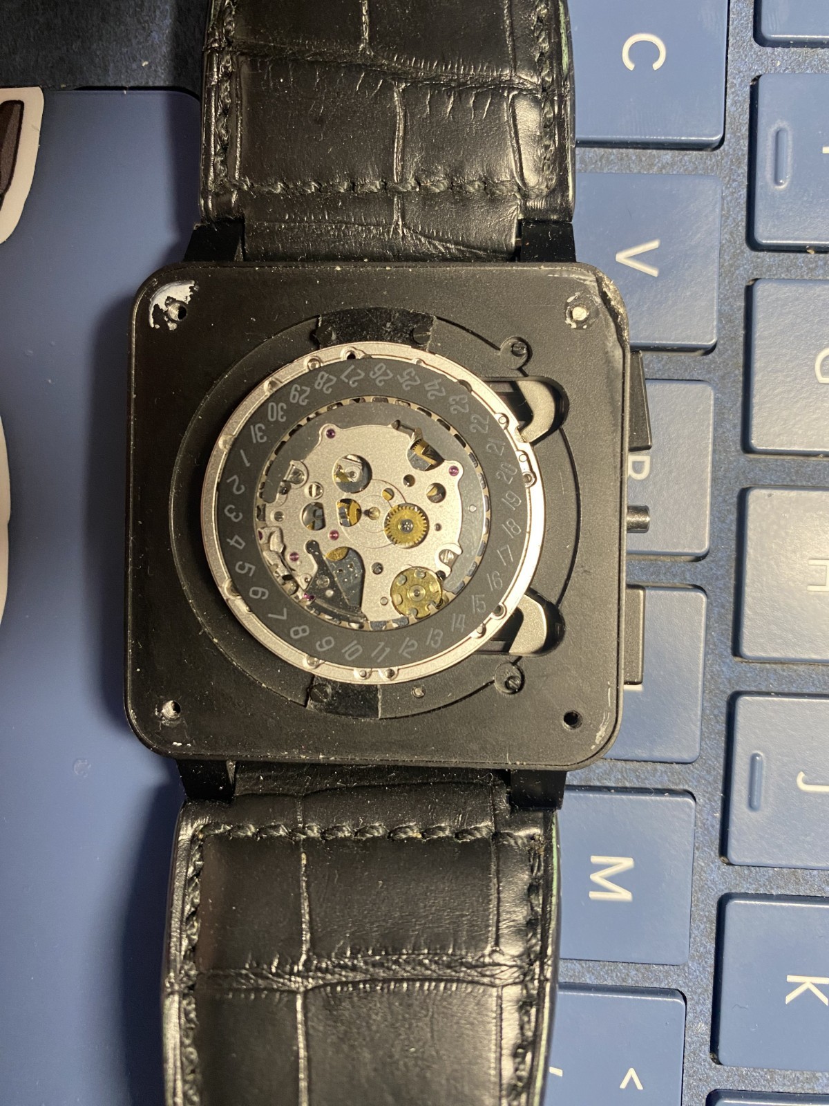 USED Bell & Ross BR0394S Watch movement and Crocodile Strap “AS IS”
