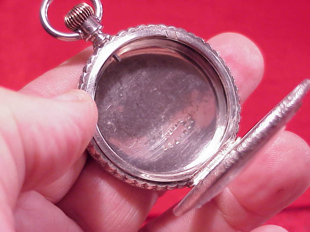 VINTAGE O.F. STERLING SILVER 6 SIZE FANCY ENGRAVED POCKET WATCH CASE EMPTY 41MM