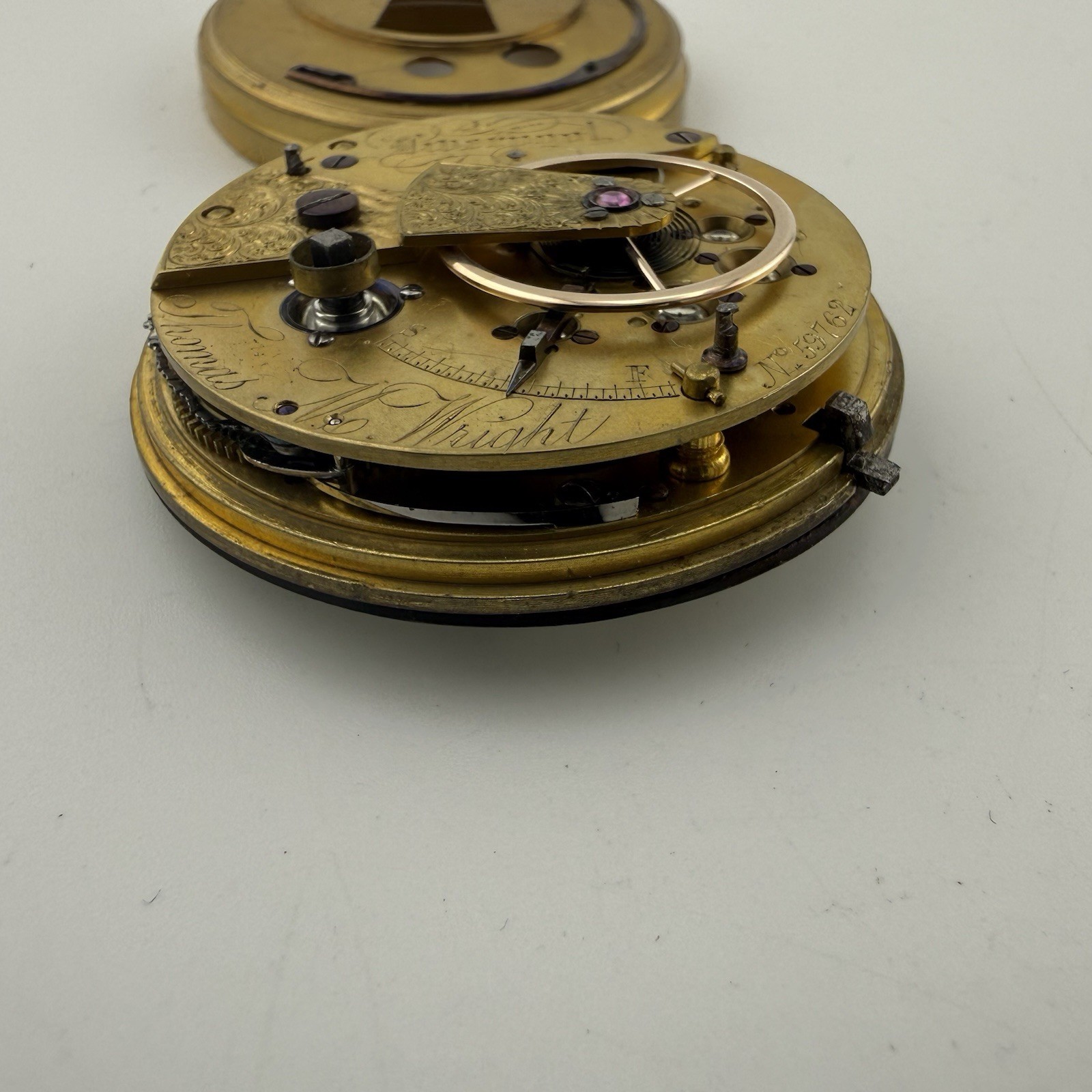 Antique THOMAS M WRIGHT Liverpool Fusee Pocket Watch Movement 44.6mm – AS IS