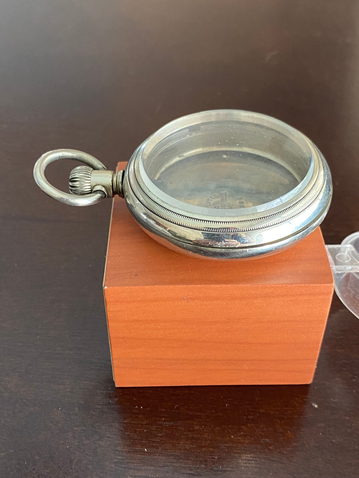 VINTAGE 18S CRESCENT SWING OUT POCKET WATCH CASE ONLY, NEW 2MM BEVELED CRYSTAL