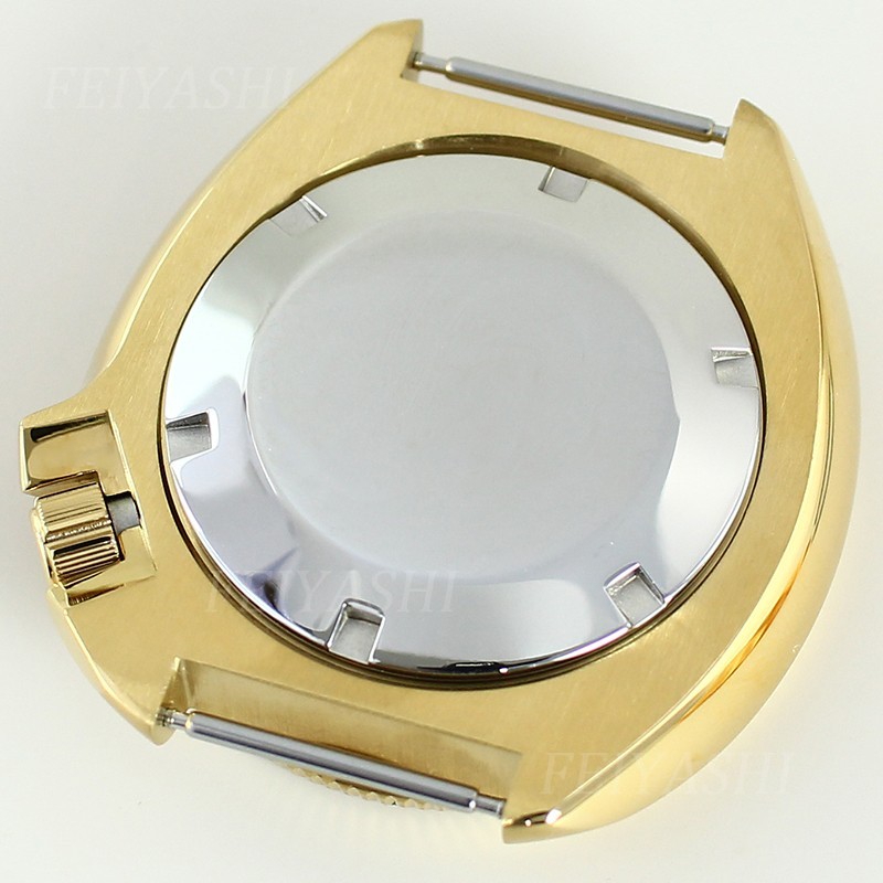 44mm Modify Turtle 6105 Mod Gold Watch Case Sapphire 10ATM For Seiko NH35 36 38