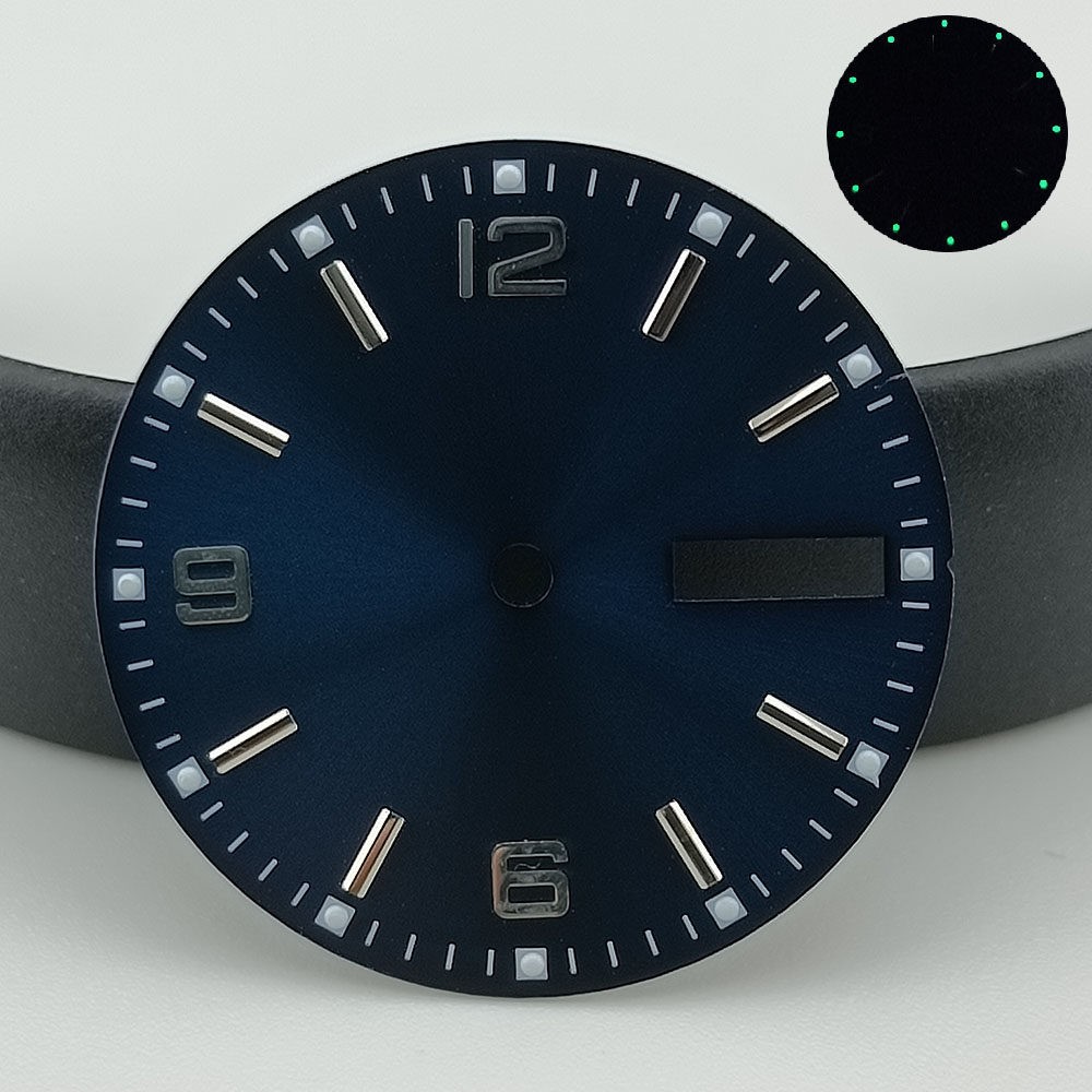 28.5mm Dual Calendars No Logo Watch Dial Green Lume For Nh36 Movement Parts