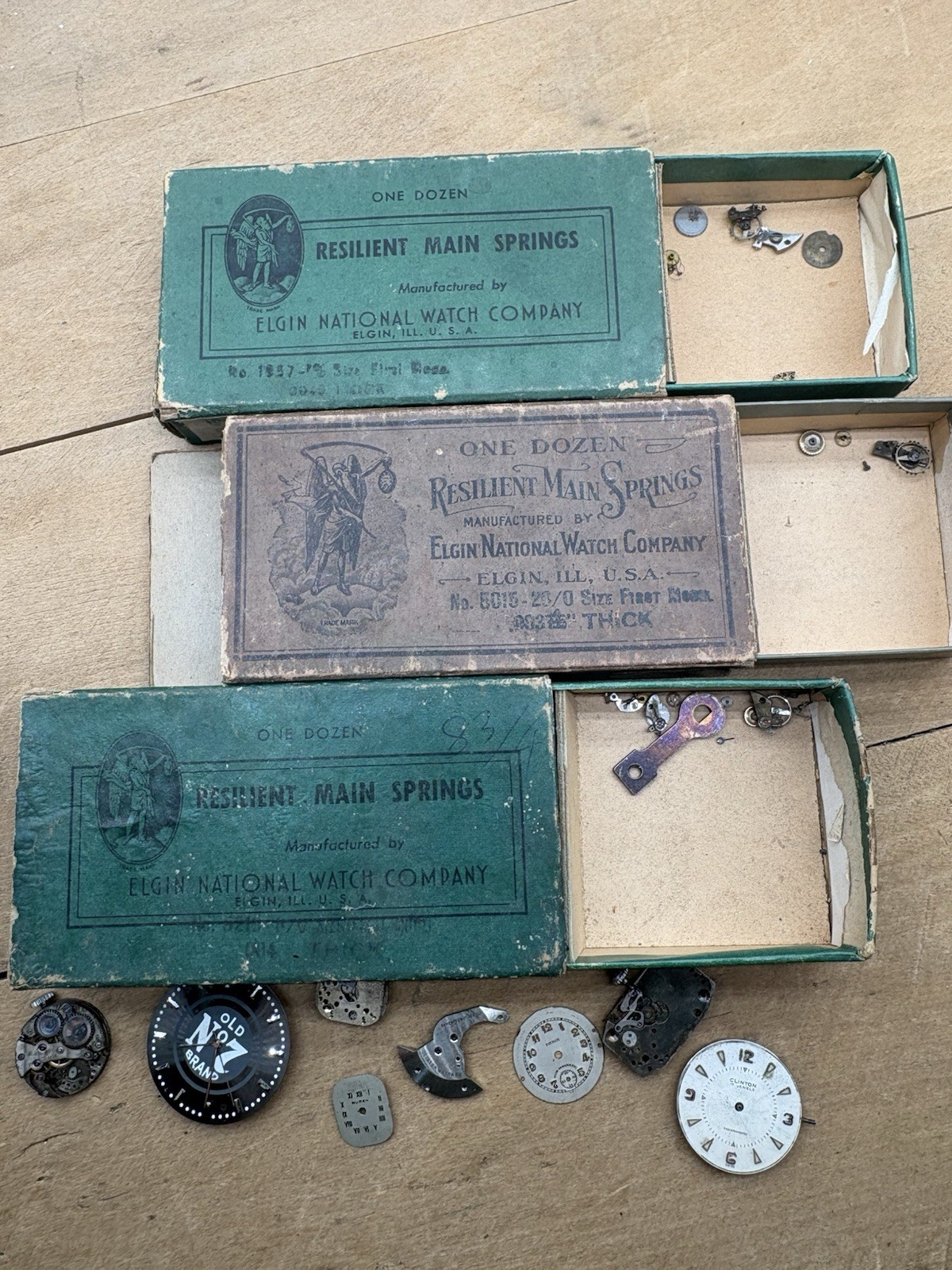 1940s ELGIN Watch Boxes & Buren Pierce Faces/Parts Restoration Jeweler’s Estate