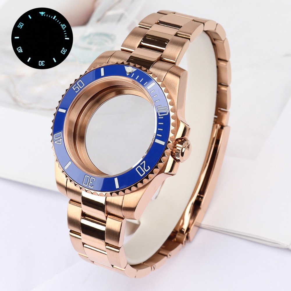 Sapphire Dive Watch Case Bracelet 40mm Rose Gold SUB Bezel For SII NH35 ETA 2824