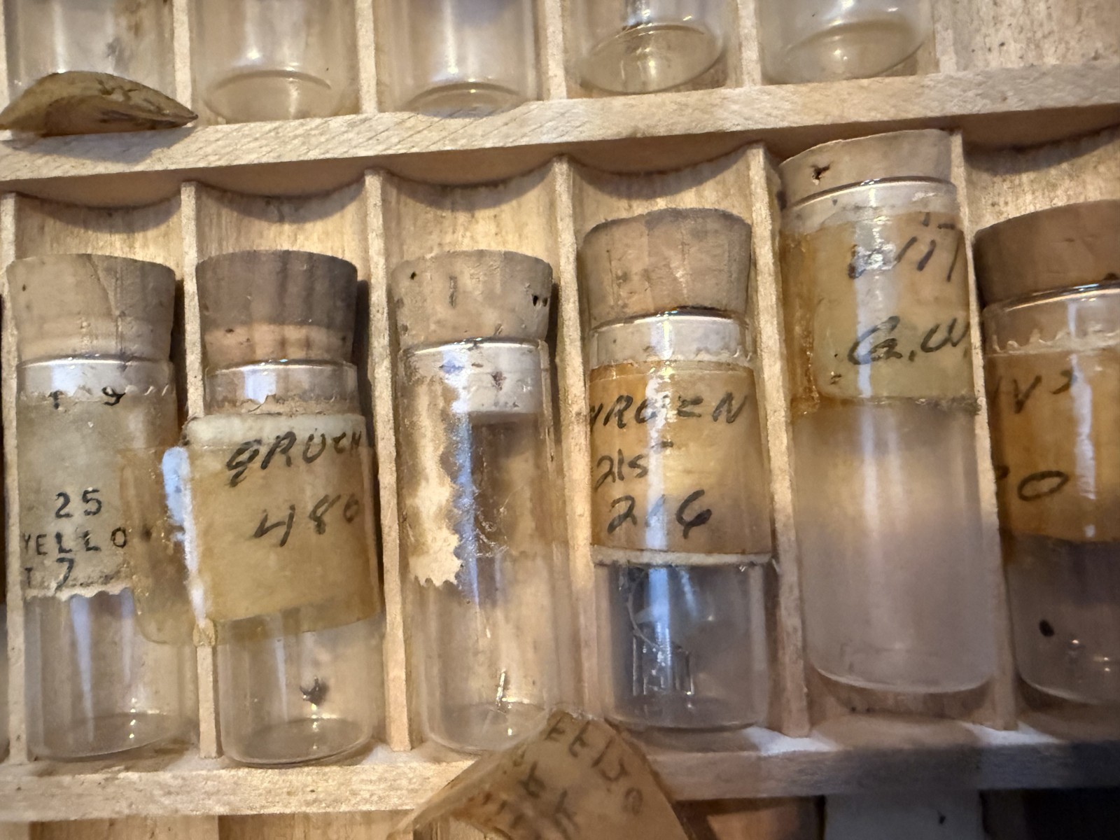Vintage LOT Best Fit Watch Parts Crowns Stems Screws w/ Vials in Wood Drawer bar