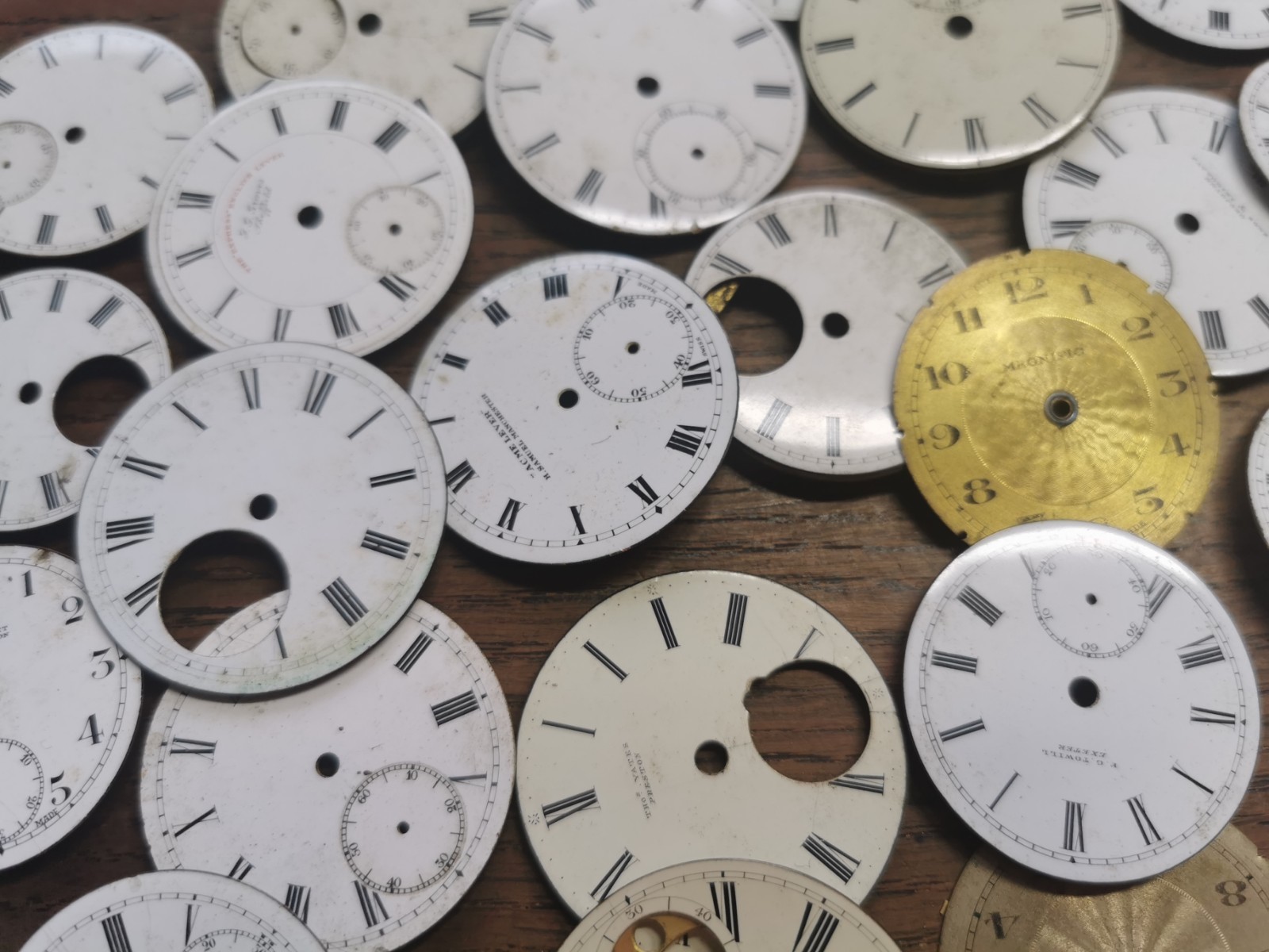 Pocket Watch Dials, Mostly Ceramic, Used, Various Sizes, Watchmaker Parts #R678