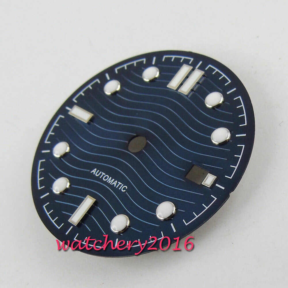 30.8mm Sterile Blue Watch Dials Luminous Date fit NH35 NH36 movement