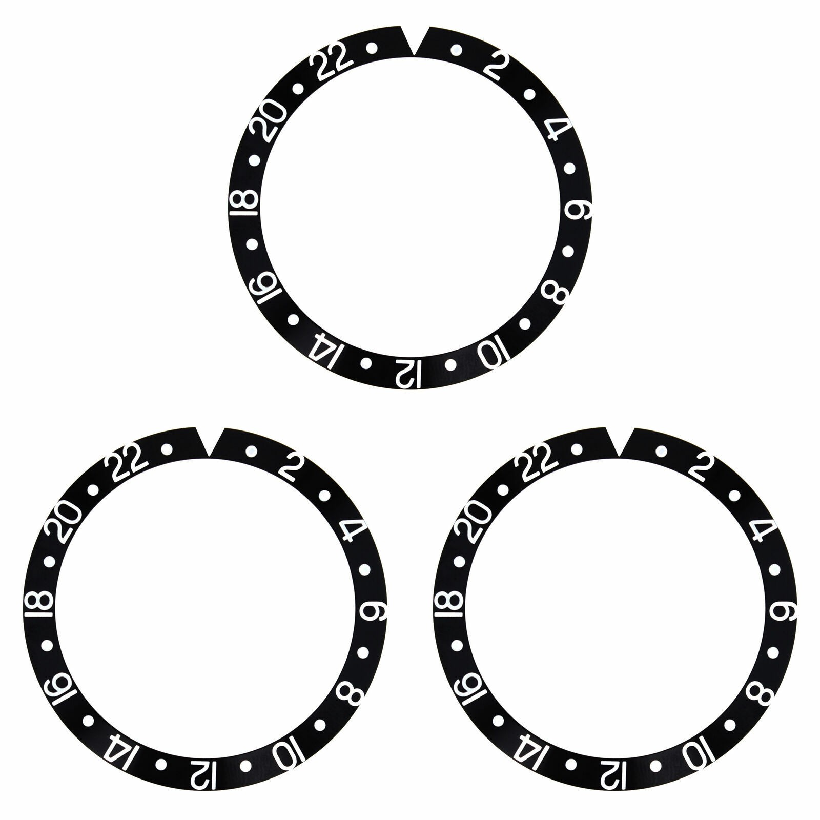 12 Black Aluminum Replacement Bezel Insert 37.70mm x 30.70mm For Rolex GMT