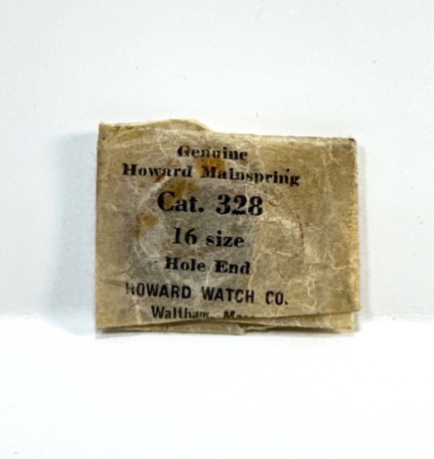 Howard Mainspring Cat. 328 16 Size Hole End, NOS Watch Part in Orig. Packaging