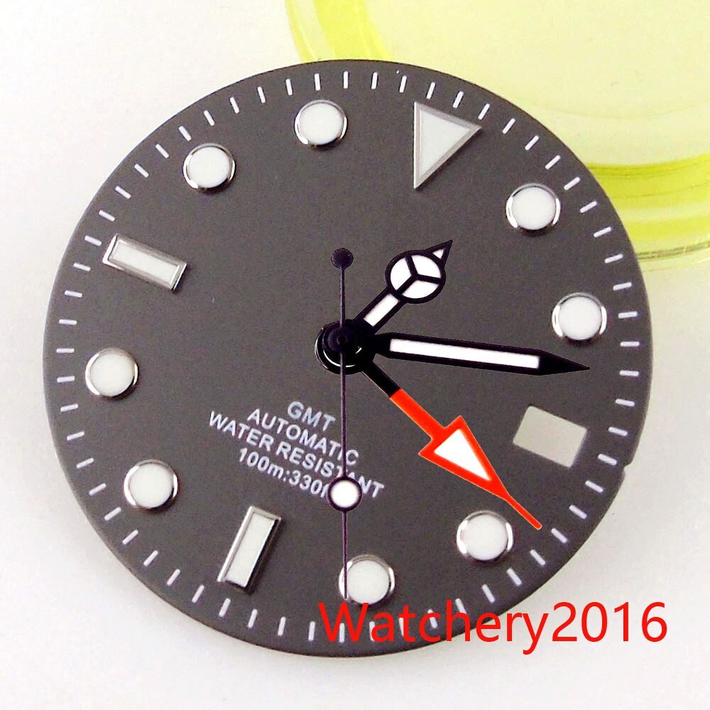 29MM 2.9mm Hole Green Luminous Black Watch Dial Fit NH34 NH34A GMT Automatic