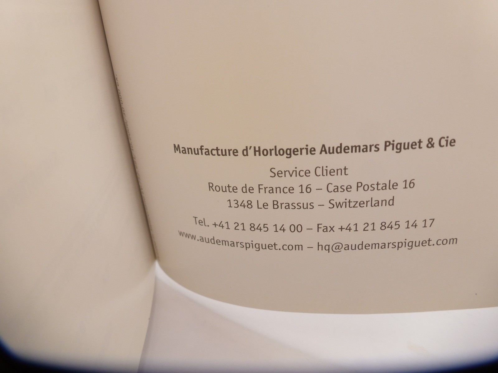 AUDEMARS PIGUET Certificat De Granite Warranty And Authentication 15310PT 3120