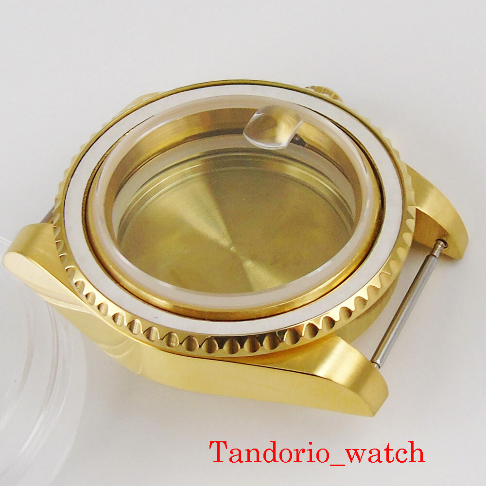 40mm golden plated men watch case fit NH35 MIYOTA 8215 movement sapphire crystal