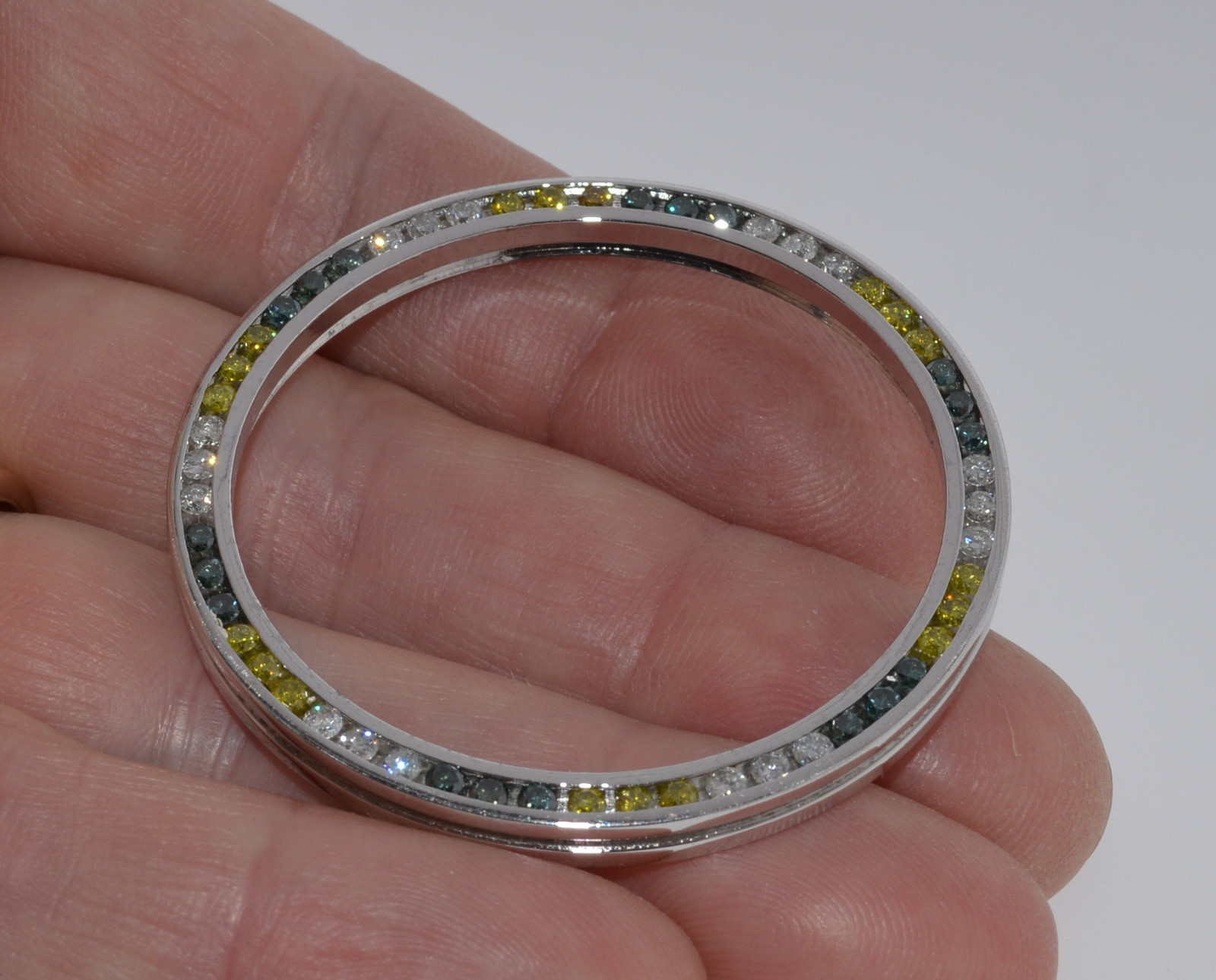TECHNO MASTER 3CT ROUND COLORED DIAMOND WATCH SCREW ON BEZEL BLUE YELLOW TM 2081