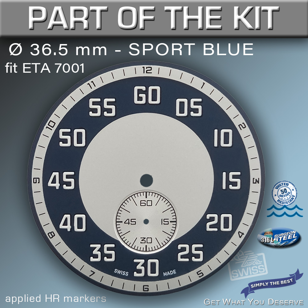 DO IT YOURSELF KIT : SLIM CASE 41MM, SPORT BLUE, HANDS, BR, fit ETA 7001