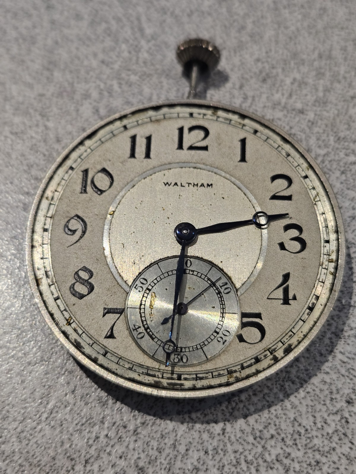 Waltham Grade 225 12s 17J Pocket Watch Movement + Dial c.1924 RUNS/Stops AS-IS