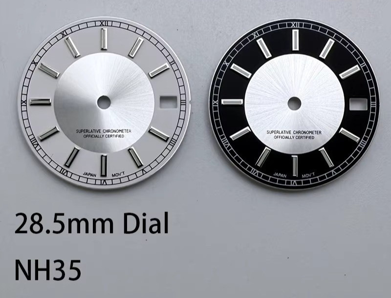 28.5mm NH35 Sunburst Watch Dial Arabic Tuxedo In Black & Silver Green Luminous