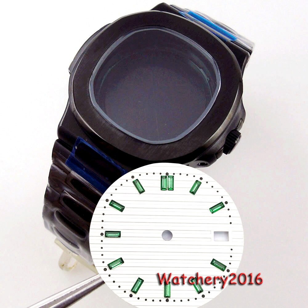 BLIGER 40mm Square Watch Case 29.8MM Green Blue Dial Color Marks Fit NH35A Watch
