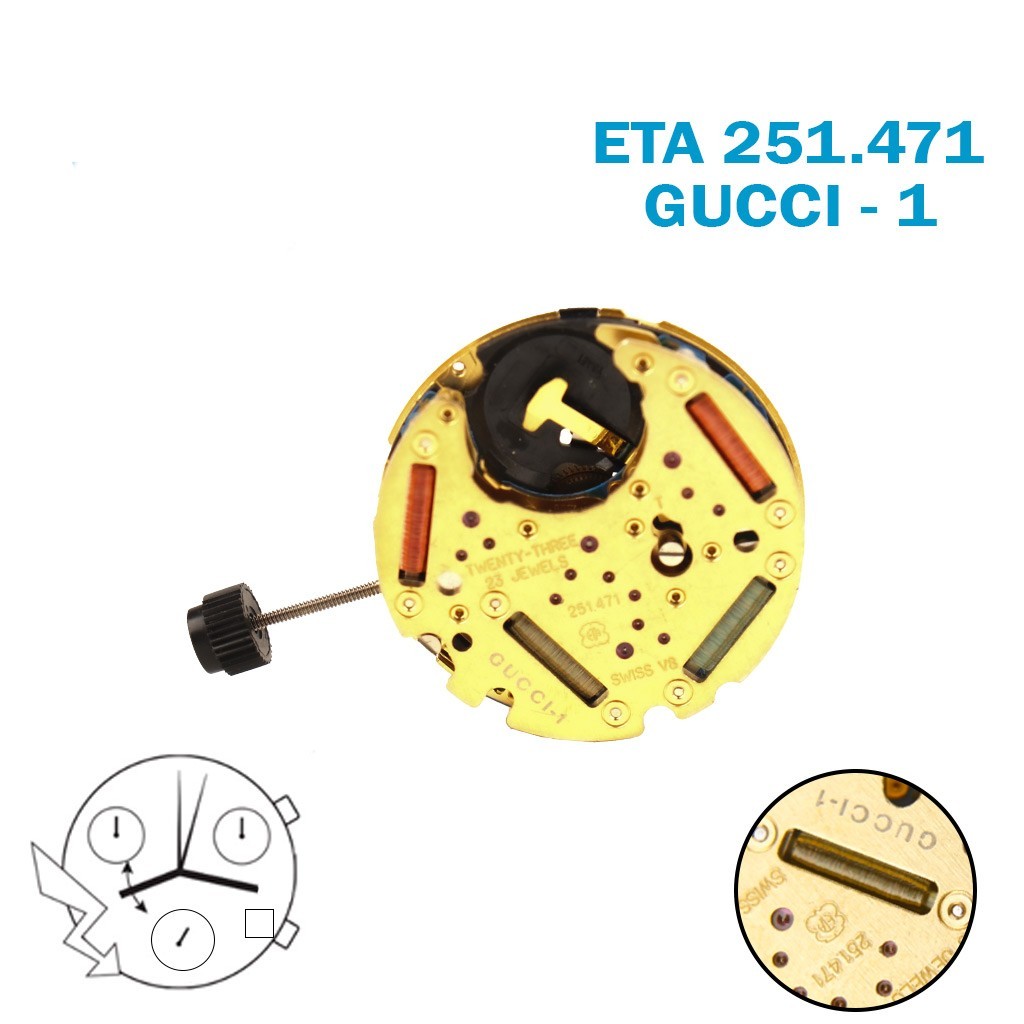 ETA 251.471 Gucci-1 Swiss Chronograph Movement-H:6:88mm-Black Date at 4-3Counter