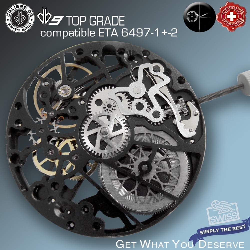 MOVEMENT CALIBRE DB9 BLACK SKELETON – compat. ETA 6497-2 TOP GRADE , SWISS MADE